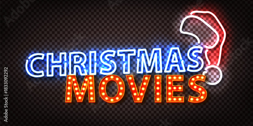 Vector neon marquee text of Christmas Movies isolated on the transparent background.