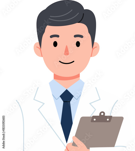 Smiling Male Doctor Holding Clipboard Illustration