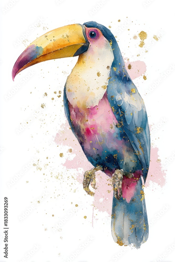 Fototapeta premium Colorful Watercolor Illustration of a Tropical Toucan Bird