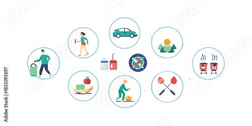 healthy lifestyle, daily routine concept, daily, chores, routine, daily routine, drawings, pictograms, icons, highlighted on a white background, flat vector illustration .vector icon
