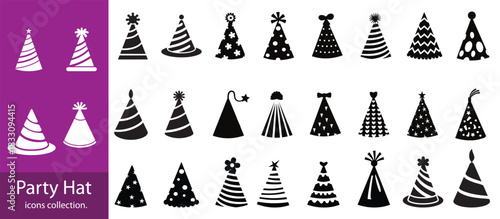 party hat icons set,Birthday Icons Set. Birthday Gifts. Filled icon set of Birthday Gifts: birthday box, ribbon bow, cake,