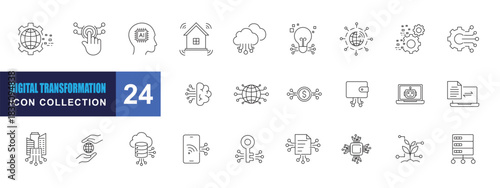 collection of digital transformation icons, editable stroke.	