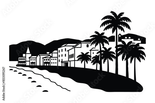 Nice French Riviera Beach Promenade and Pastel Buildings