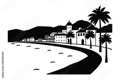 Nice French Riviera Beach Promenade and Pastel Buildings