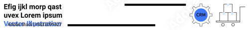 CRM system, logistics, inventory management, supply chain, workflow productivity, business automation. Gear labeled CRM and a cart icon. CRM system and logistics concept