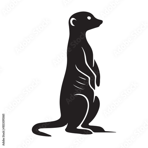 Silhouette of a penguin on a branch. Meerkat animal silhouette standing on hind legs vector graphic