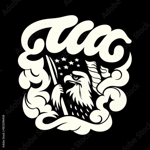 Bald eagle clutching American flag vector graphic talons