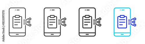 mobile assessment icon set collection in creative outline style for business featuring thickness variations suitable for workflow assessment team performance pro visuals