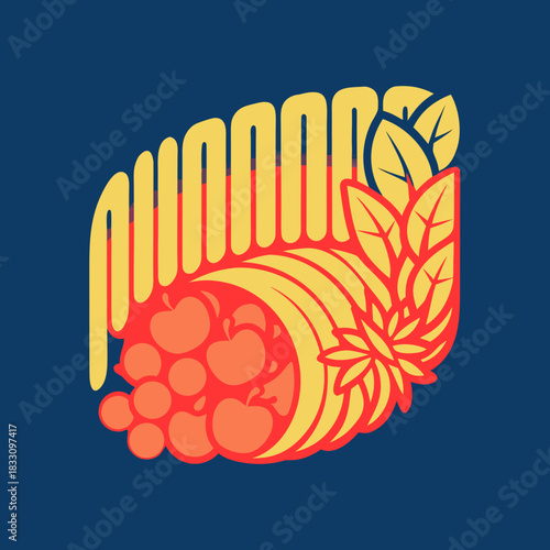 Cornucopia filled with apples and leaves graphic horn of plenty