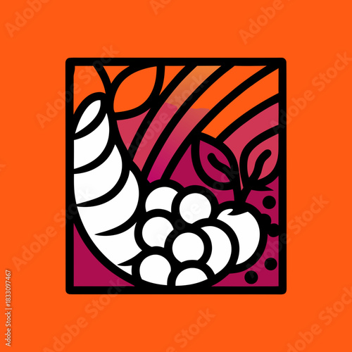 Cornucopia with grapes and leaves graphic horn of plenty
