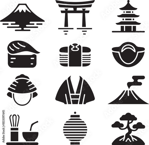 Japan Icon Set - Traditional Culture and Travel Symbols