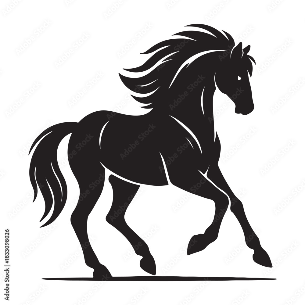 Obraz premium Horse Silhouette Isolated On White. Galloping Horse Silhouette Running With Flowing Mane Vector
