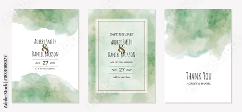 Wedding invitation card abstract green watercolor background