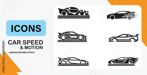 High Speed Car Motion Icons Vector Set.