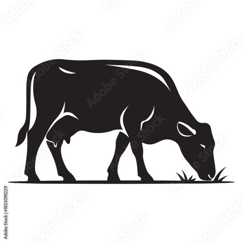 Vector Silhouette Of A Cow Or Heifer Grazing In The Pasture