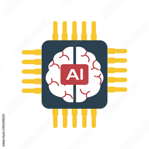 AI Brain Chip Vector Icon on White Background