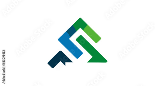 Modern abstract geometric logo design featuring interlocking blue and green shapes, symbolizing growth, innovation, and digital progress.