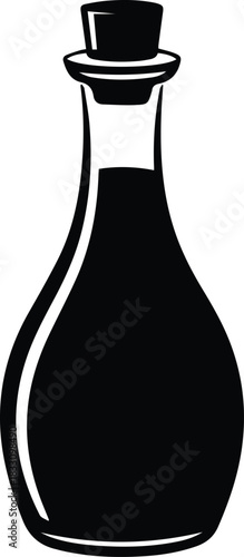 Minimalist black vinegar glass bottle cruet silhouette vector icon