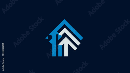 Modern abstract upward arrows graphic on dark blue background. Conceptual design symbolizing business growth, success, progress, and future development.