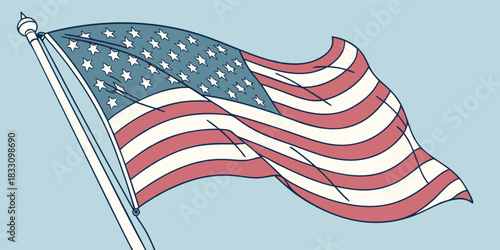 Waving American flag with stars and stripes design