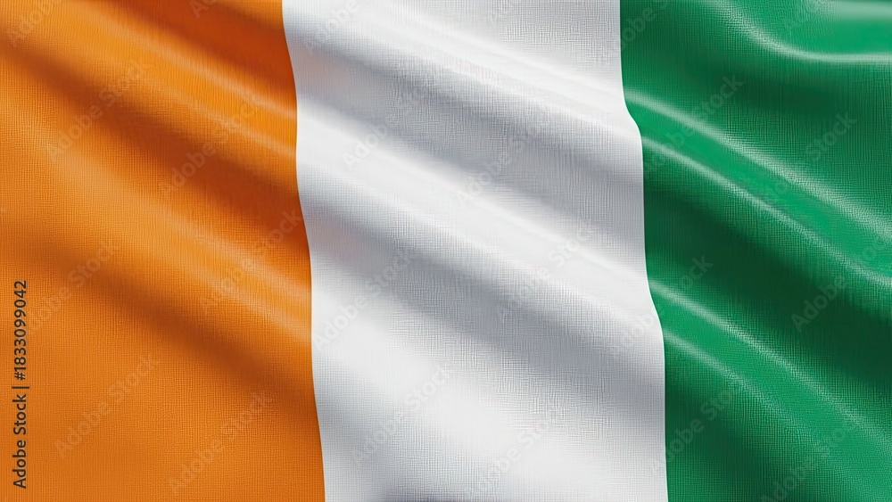 Obraz premium Ivory Coast National Flag Orange, White, and Green Waving in the Breeze