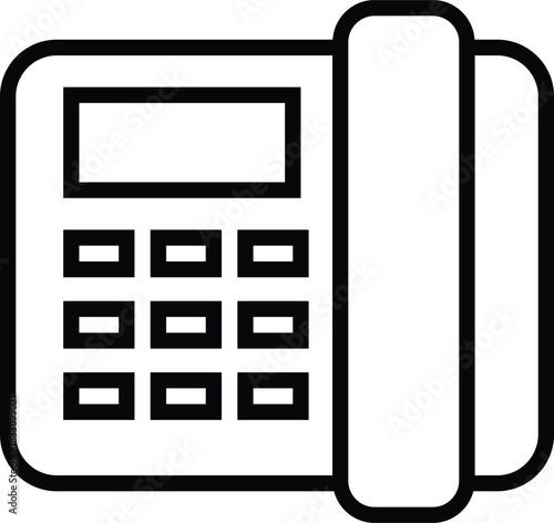 Landline telephone icon with keypad and receiver, office communication device vector for contact, hotline, support and business use with transparent background