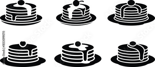 Set of Minimalist black stack of pancakes breakfast silhouette vector icon