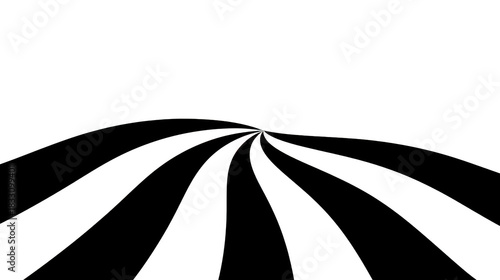 Black and white abstract background with curved stripes radiating from center, creating dynamic, modern, and energetic visual effect suitable for graphic design projects