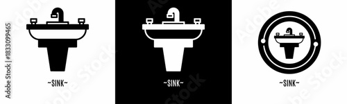 Sink logo set. Collection of black and white logos. Stock vector.