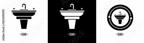 Sink logo set. Collection of black and white logos. Stock vector.