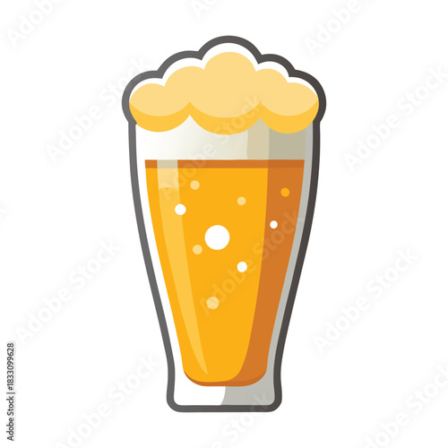 Refreshing glass of golden beer with frothy head, Foamy beer mug icon
