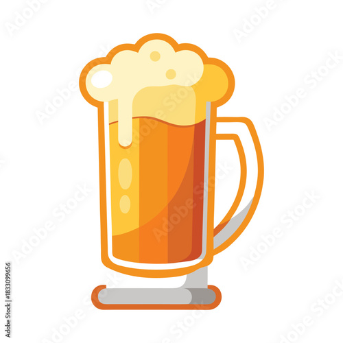 Refreshing Foamy Beer Mug Illustration, Classic Beer Mug with Thick Foam Head