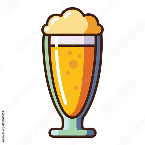 Golden Beer Glass with Foamy Head Illustration, Stylized Pint of Beer with Froth, Classic Beer Mug Filled with Golden Ale