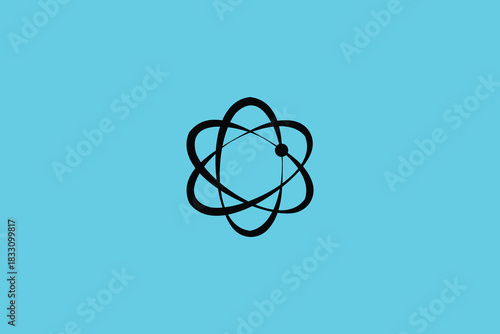 Abstract atom symbol on a vibrant blue background for science and technology