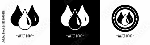 Water  drop logo set. Collection of black and white logos. Stock vector.