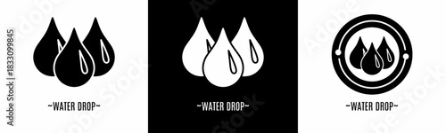 Water  drop logo set. Collection of black and white logos. Stock vector.