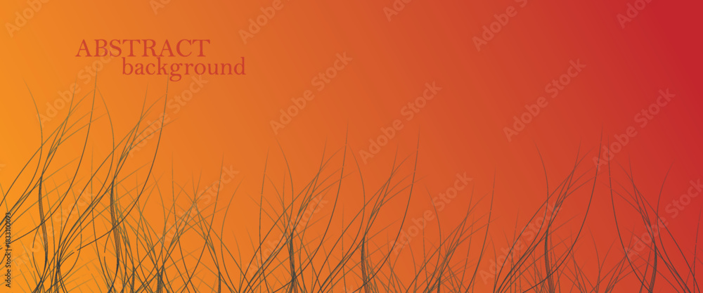 Obraz premium An abstract orange to red gradient background with flowing black curved lines creates a dynamic and artistic design. vector ilustrator.