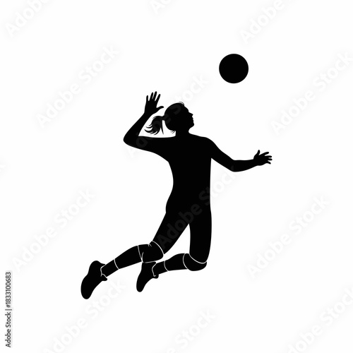 woman Volleyball Player Spiking Jump Serve Silhouette Icon