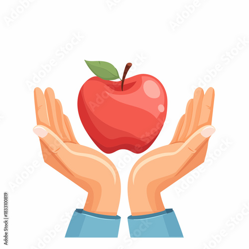 Fresh red apple in hand, a sweet and natural symbol of health and delicious food