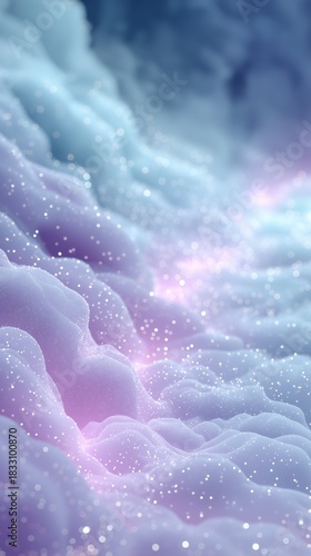 Abstract digital background representing soft clouds with glowing particles used for design templates, branding assets and visual content production. Image supports fantasy visuals, creative markets