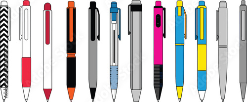 Collection of colorful pens with various designs and patterns writing instrument