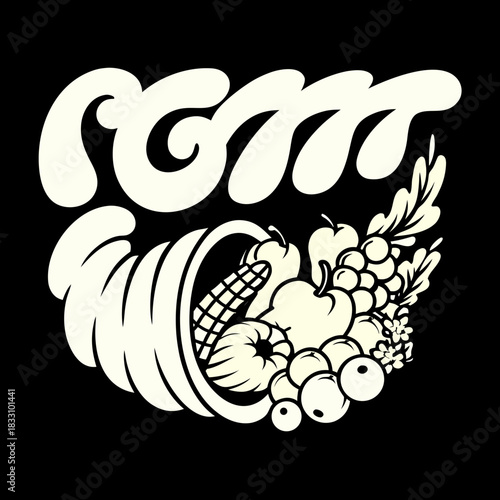 Cream Cornucopia overflowing with fruits and vegetables