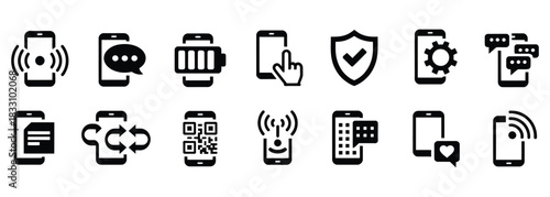 Engaging smartphone icons set for modern app and web design projects, offering a sleek and professional look, perfect for enhancing user experience and interfaces with a clean, modern style