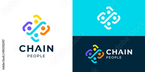 Simple chain people logo template. People person humanity connect logo design vector illustration.