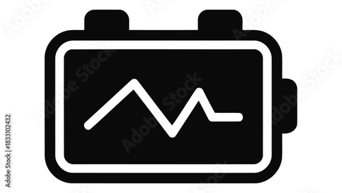 Car battery monitor icon showing vehicle battery health and performance tracking with a waveform graph