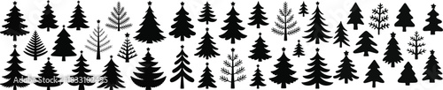elegant Christmas tree silhouettes arranged as a decorative winter border that enhances cards, invitations, posters, and seasonal designs with a calm minimalist holiday feel.