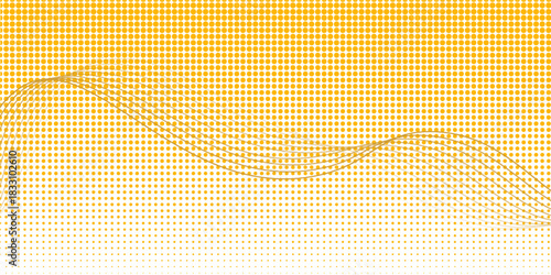 Yellow halftone gradient texture. Vanishing cartoon polka dot background. Repeated dotted gradation pattern. Fading comic pop art overlay backdrop. Raster halfton patern effect wallpaper. Vector