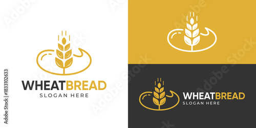 Creative simple wheat bread logo template. Wheat grain bakery bread logo design vector illustration.