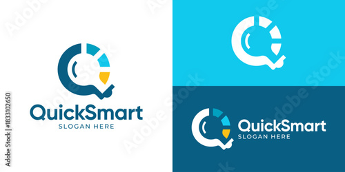Creative simple quick smart logo template. Modern abstract letter Q with lightbulb symbol, Quick think logo design vector illustration.