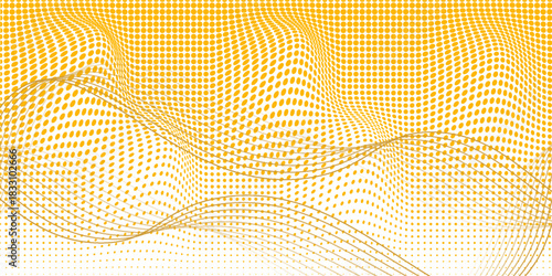 Yellow halftone gradient texture. Vanishing cartoon polka dot background. Repeated dotted gradation pattern. Fading comic pop art overlay backdrop. Raster halfton patern effect wallpaper. Vector